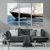 97168626-MGV-CV-36X24-Sailing Yacht Wall Art Canvas Print, Framed Wooden Yacht Art Picture Print, Ocean Waves Perfect Nautical Coastal Decor Artwork