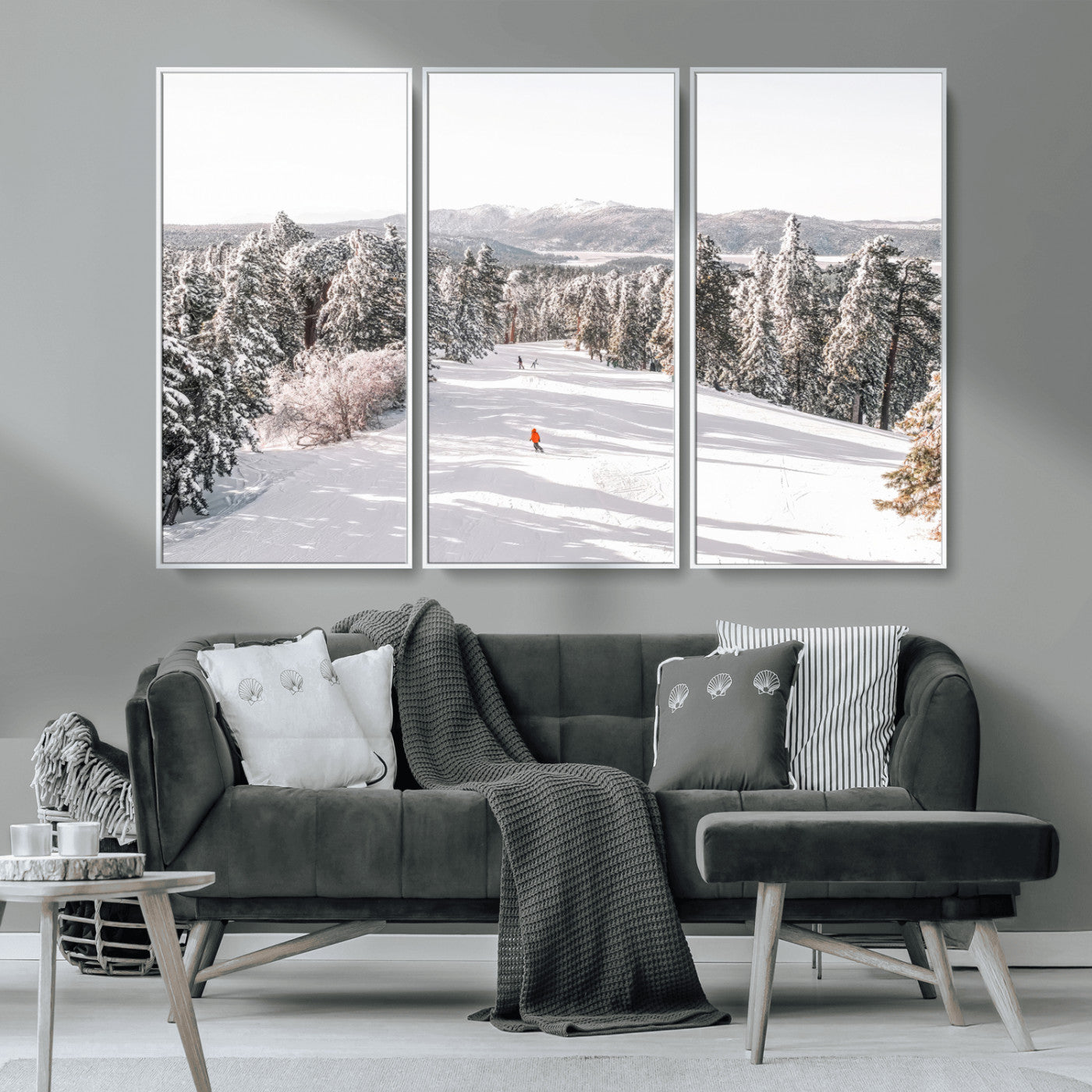 62119206-MGV-CV-36X24-Snowy Trail Wall Art Canvas Print, Framed Ski Slope Art Picture Print, Winter Pines Perfect Alpine Adventure Decor Artwork