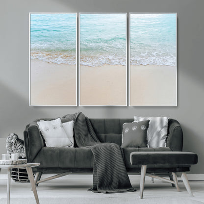 77194056-MGV-CV-36X24-Soft Shoreline Wall Art Canvas Print, Framed Gentle Waves Art Picture Print, Clear Water Perfect Minimalist Coastal Decor Artwork