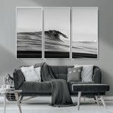 24029476-MGV-CV-36X24-Black Wave Wall Art Canvas Print, Framed Abstract Surf Art Picture Print, Minimalist Ocean Perfect Minimalist Coastal Decor