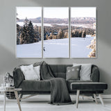 79857868-MGV-CV-36X24-Snowy Mountain Wall Art Canvas Print, Framed Ski Slope Art Picture Print, Winter Forest Perfect Modern Rustic Decor Artwork