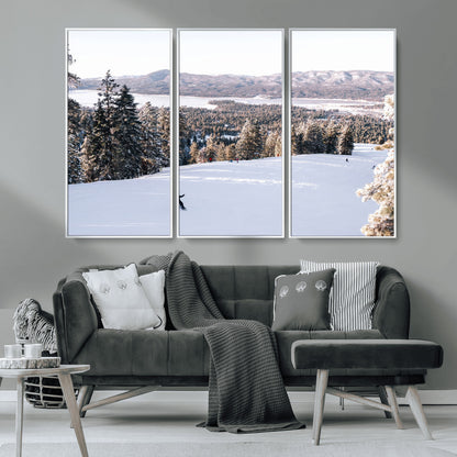 79857868-MGV-CV-36X24-Snowy Mountain Wall Art Canvas Print, Framed Ski Slope Art Picture Print, Winter Forest Perfect Modern Rustic Decor Artwork