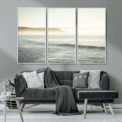 39310633-MGV-CV-36X24-Coastal Cliffs Wall Art Canvas Print, Framed Misty Ocean Art Picture Print, Morning Light Perfect Minimalistic Coastal Decor