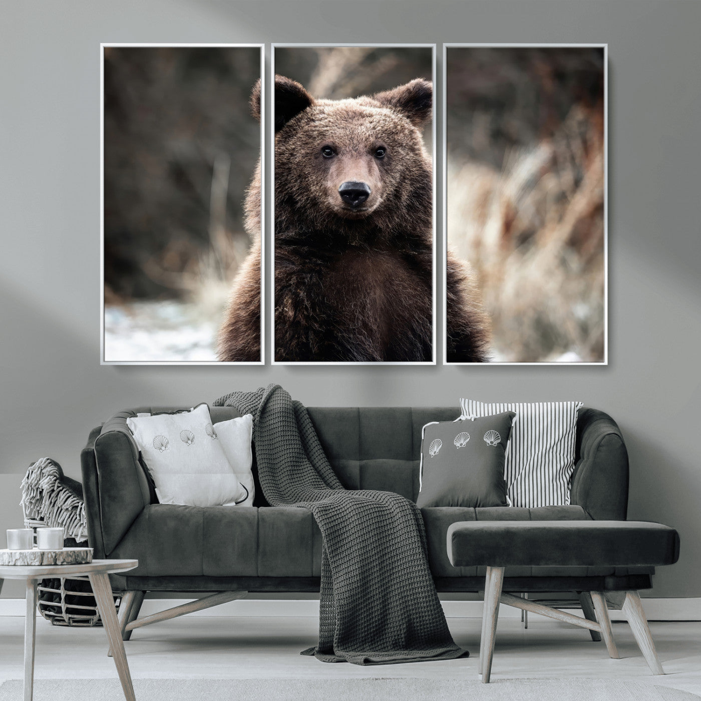 47112103-MGV-CV-36X24-Brown Bear Wall Art Canvas Print, Framed Forest Wildlife Art Picture Print, Woodland Bear Perfect Rustic Cabin Decor Artwork