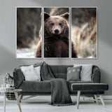 47112103-MGV-CV-36X24-Brown Bear Wall Art Canvas Print, Framed Forest Wildlife Art Picture Print, Woodland Bear Perfect Rustic Cabin Decor Artwork