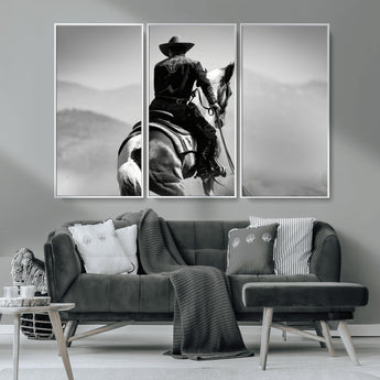 83102464-MGV-CV-36X24-Western Cowboy Wall Art Canvas Print, Framed Monochrome Horse Art Picture Print, Western Equestrian Perfect Rustic Western Decor