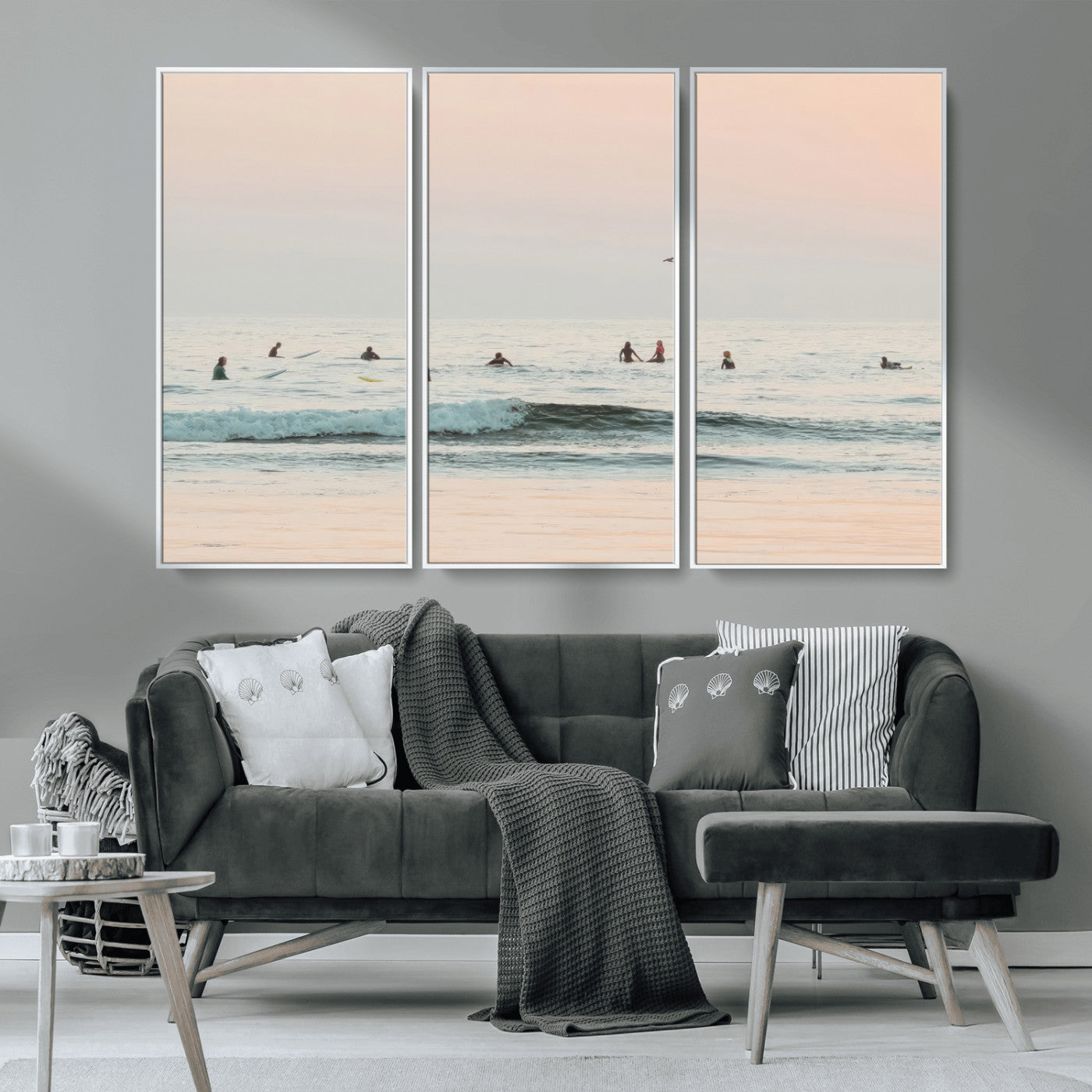 98888919-MGV-CV-36X24-Pastel Ocean Wall Art Canvas Print, Framed Soft Sunset Swimming Art Picture Print, Calm Sea Horizon Perfect Soft Coastal