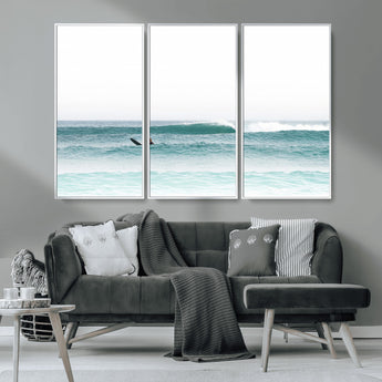 56345117-MGV-CV-36X24-Minimalist Surfing Wall Art Canvas Print, Framed Ocean Waves Art Picture Print, Soft Ocean Perfect Minimalist Coastal Decor