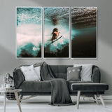 85923512-MGV-CV-36X24-Aquatic Motion Wall Art Canvas Print, Framed Underwater Swimming Art Picture Print, Female Surfer Diving Perfect Coastal Boho