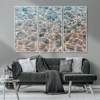 26580287-MGV-CV-36X24-Clear Water Wall Art Canvas Print, Framed Sunlit Ripples Art Picture Print, Ocean Texture Perfect Modern Coastal Decor Artwork