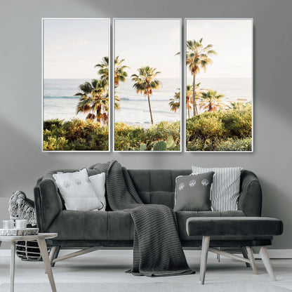 94707294-MGV-CV-36X24-California Coast Wall Art Canvas Print, Framed Palm Trees Art Picture Print, Coastal Landscape Perfect Coastal Minimalist Decor