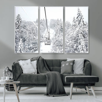 44705668-MGV-CV-36X24-Winter Forest Wall Art Canvas Print, Framed Snowy Forest Art Picture Print, Ski Lift Perfect Scandinavian Decor Artwork