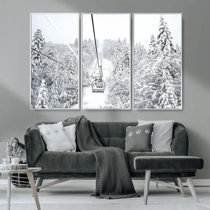 44705668-MGV-CV-36X24-Winter Forest Wall Art Canvas Print, Framed Snowy Forest Art Picture Print, Ski Lift Perfect Scandinavian Decor Artwork