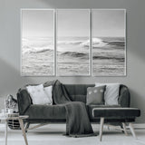 98634812-MGV-CV-36X24-Black and White Ocean Waves Wall Art – Minimalist Sea Canvas Print, Coastal Photography Decor for Living Room, Bedroom or Office