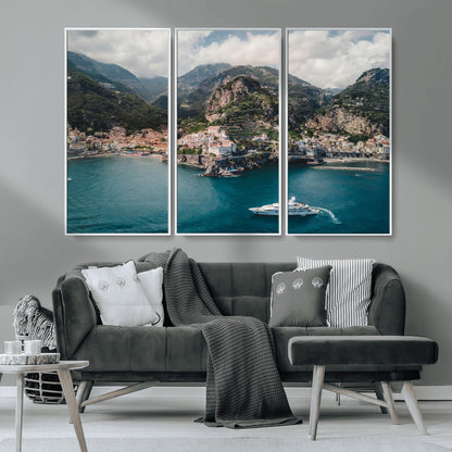 20321590-MGV-CV-36X24-Amalfi Coast Wall Art Canvas Print, Framed Italy Travel Art Picture Print, Mediterranean Landscape Perfect Mediterranean Coastal