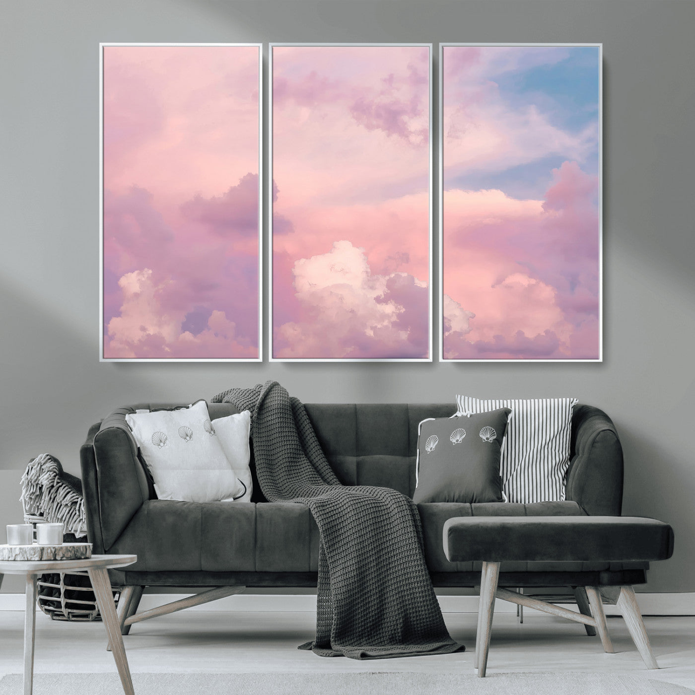 22874890-MGV-CV-36X24-Pastel Sky Wall Art Canvas Print, Framed Dreamy Cloudscape Art Picture Print, Sunset Glow Perfect Minimalist Serenity Decor