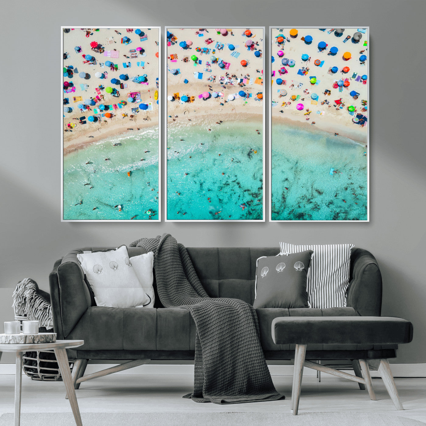 76172085-MGV-CV-36X24-Tropical Shoreline Wall Art Canvas Print, Framed Beach Relaxing Art Picture Print, Aerial Summer Perfect Coastal Vibrant Decor