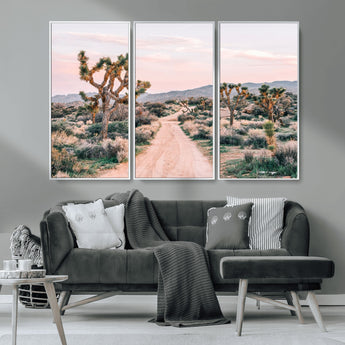 12540952-MGV-CV-36X24-Joshua Tree Park Wall Art Canvas Print, Framed Desert Road Art Picture Print, Sunset Drive Perfect Southwestern Boho Decor Artwork