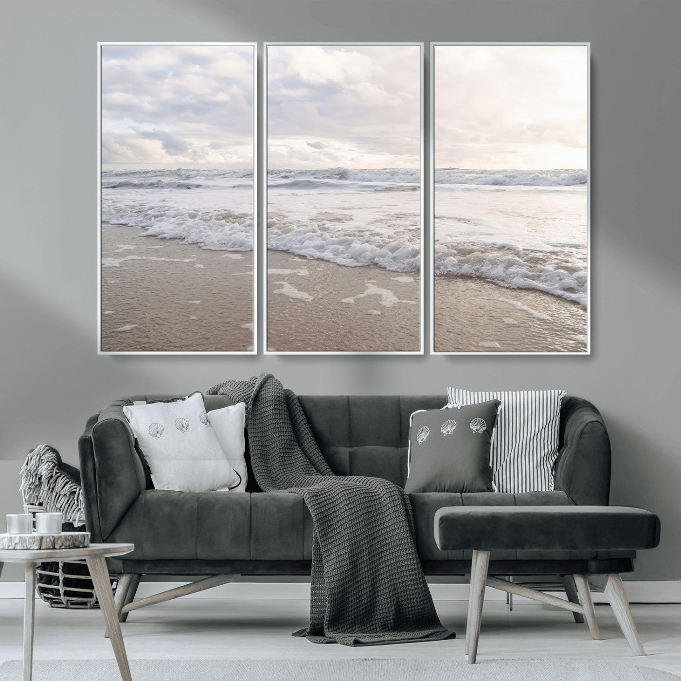 70596264-MGV-CV-36X24-Ocean Waves Wall Art Canvas Print, Framed Coastal Shoreline Art Picture Print, Sea Foam Perfect Coastal Minimalist Decor Artwork