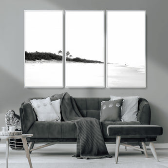 29611516-MGV-CV-36X24-Black White Beach Wall Art Canvas Print, Framed Palm Trees Art Picture Print, Monochrome Tropical Perfect Minimalist Coastal Decor
