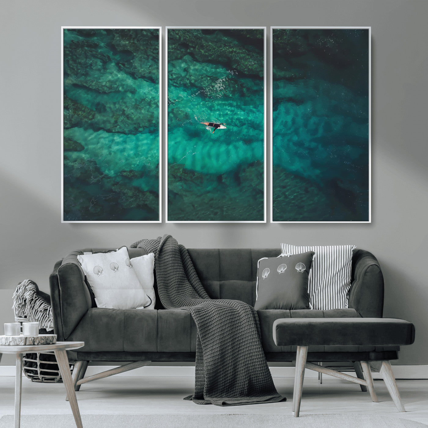 93287752-MGV-CV-36X24-Ocean Surf Wall Art Canvas Print, Framed Blue Waters Art Picture Print, Vibrant Seascape Perfect Coastal Adventure Decor Artwork