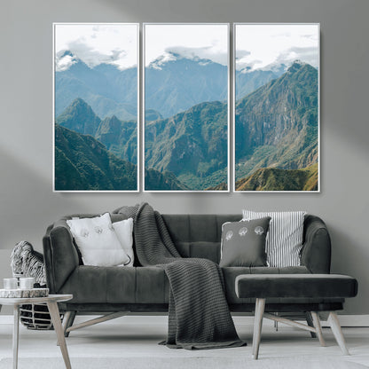 79393816-MGV-CV-36X24-Misty Mountain Wall Art Canvas Print, Framed Cloudy Andean Art Picture Print, Rugged Mountain Perfect Rustic Nature Decor Artwork