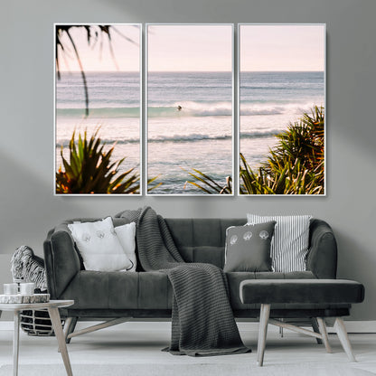 23287092-MGV-CV-36X24-Ocean Surfer Wall Art Canvas Print, Framed Coastal Surf Art Picture Print, Tropical Beach Perfect Tropical Coastal Decor Artwork
