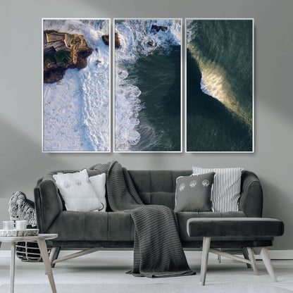 37405684-MGV-CV-36X24-Nazaré Coast Wall Art Canvas Print, Framed Aerial Ocean Art Picture Print, Coastal Fortress Perfect Dramatic Coastal Decor Artwork