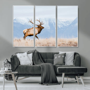 96024025-MGV-CV-36X24-Elk Photography Wall Art Canvas Print, Framed Mountain Wildlife Art Picture Print, Rustic Lodge Decor Perfect Rustic Lodge Decor