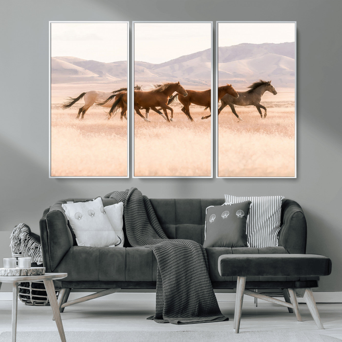83644685-MGV-CV-36X24-Wild Horse Art Wall Art Canvas Print, Framed Rustic Western Art Picture Print, Desert Horse Scene Perfect Rustic Western Decor