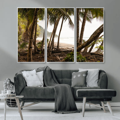 92093951-MGV-FC-48X32-3P_White-Tropical Jungle Wall Art Canvas Print, Framed Palm Tree Forest Art Picture Print, Coastal Escape Perfect Jungle Retreat Decor