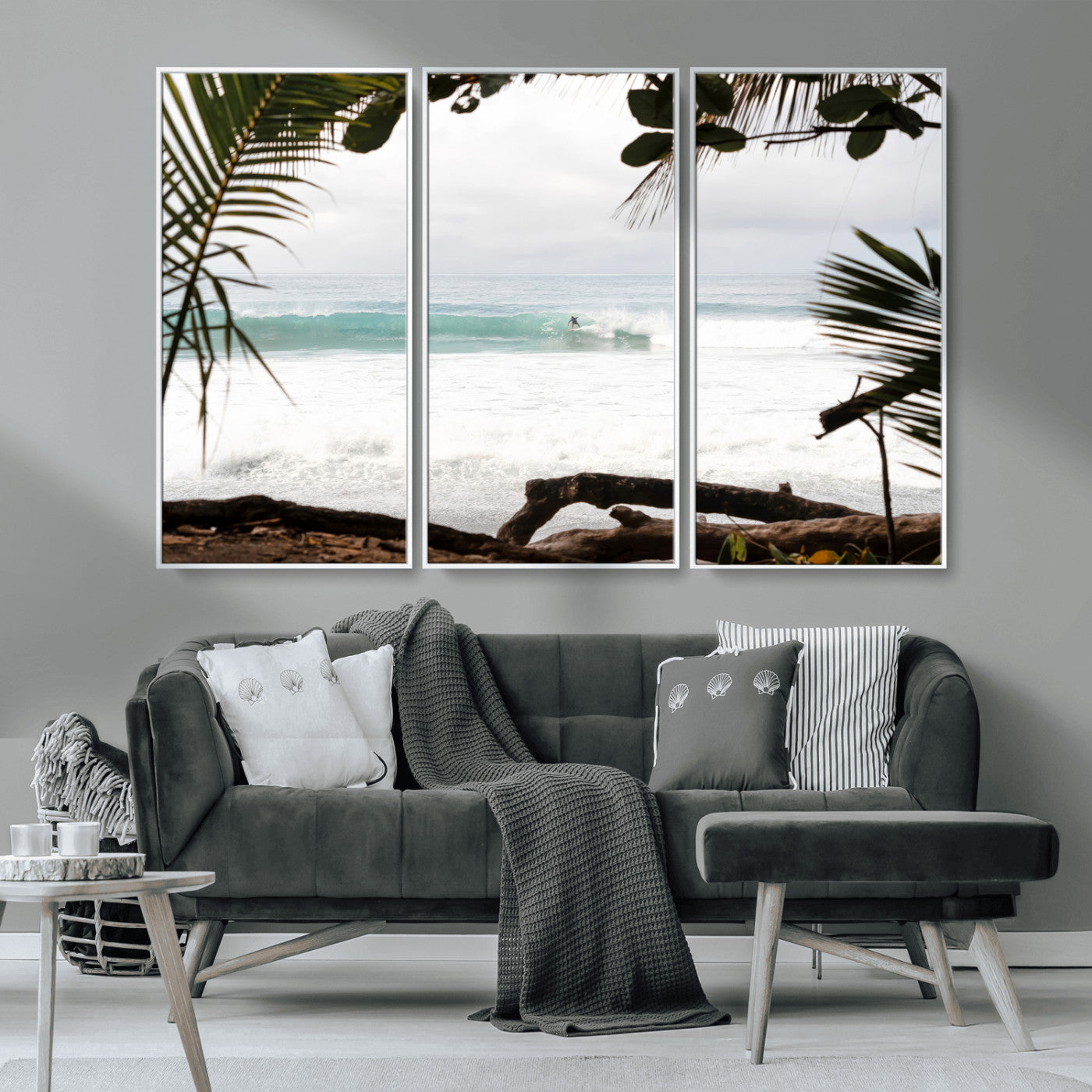 50382104-MGV-CV-36X24-Tropical Surf Wall Art Canvas Print, Framed Palm Tree View Art Picture Print, Beach House Art Perfect Boho Coastal Decor Artwork