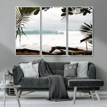 50382104-MGV-CV-36X24-Tropical Surf Wall Art Canvas Print, Framed Palm Tree View Art Picture Print, Beach House Art Perfect Boho Coastal Decor Artwork