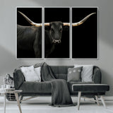 99448328-MGV-CV-36X24-Longhorn Cattle Wall Art Canvas Print, Framed Texas Ranch Art Picture Print, Western Cow Perfect Farmhouse Decor Artwork