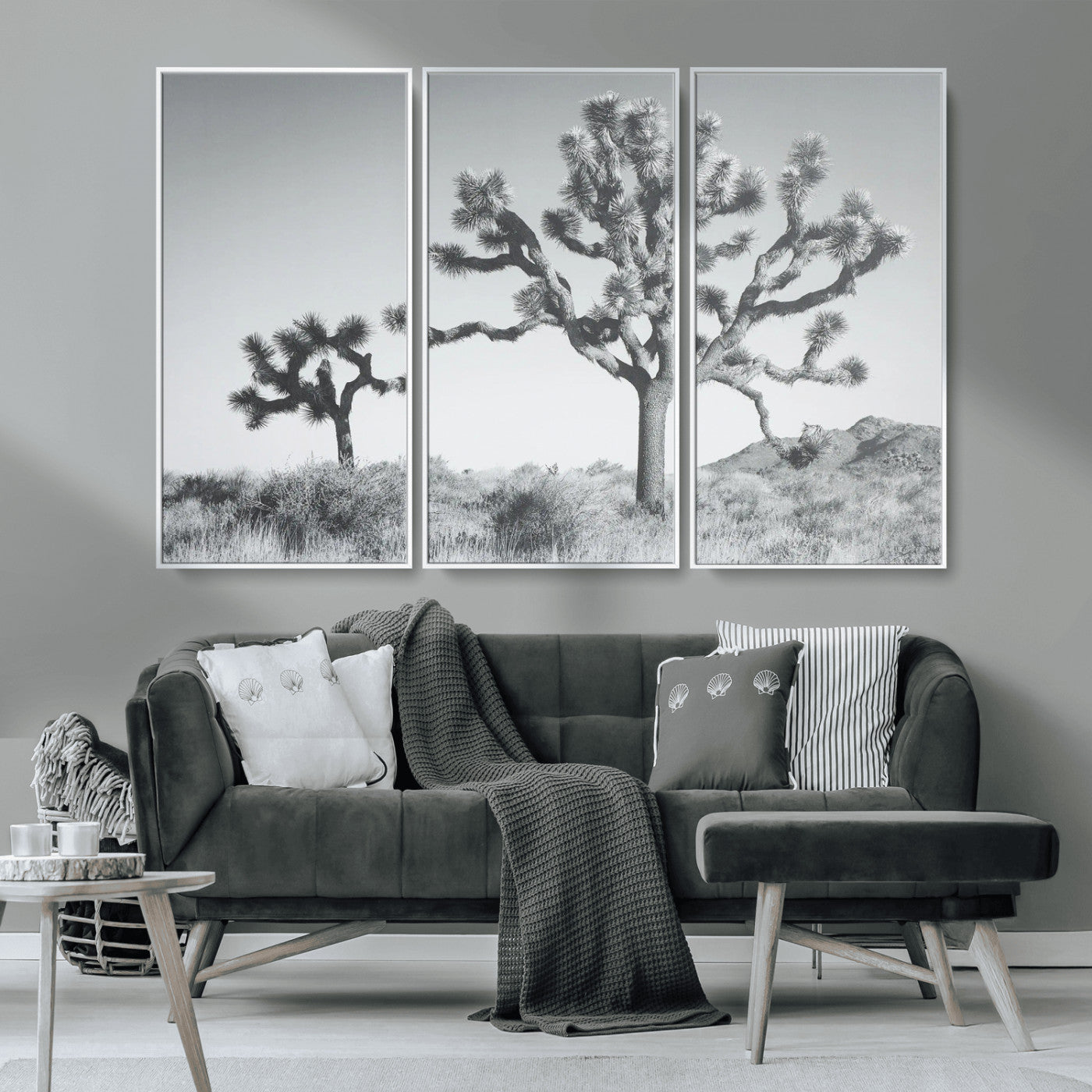 29996209-MGV-CV-36X24-Joshua Tree Art Wall Art Canvas Print, Framed Black White Landscape Art Picture Print, Desert Tree Decor Perfect Southwestern Boho