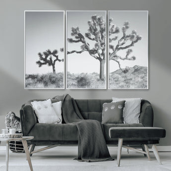 29996209-MGV-CV-36X24-Joshua Tree Art Wall Art Canvas Print, Framed Black White Landscape Art Picture Print, Desert Tree Decor Perfect Southwestern Boho