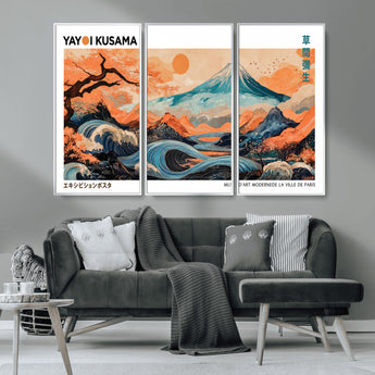 88785870-MGV-CV-36X24-Japanese Great Wave & Mt Fuji Wall Art – Ukiyo e Style Landscape Print with Flowing River, Autumn Mountain Poster, Oriental Asian