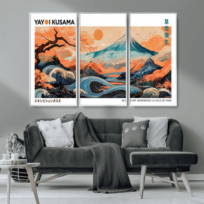 88785870-MGV-CV-36X24-Japanese Great Wave & Mt Fuji Wall Art – Ukiyo e Style Landscape Print with Flowing River, Autumn Mountain Poster, Oriental Asian