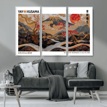 40959107-MGV-FC-48X32-3P_White-Japanese Fuji Wall Art Print – Red Sun & Cherry Blossom Poster, Gold Wave Ukiyo-e Inspired Modern Japan Landscape Painting,