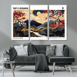 66243961-MGV-CV-36X24-Mount Fuji Japanese Wall Art – Golden Abstract Landscape Canvas Print, Cherry Blossom Painting, Modern Oriental Zen Home Decor