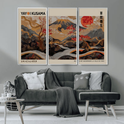 77970791-MGV-CV-36X24-Mount Fuji Golden Abstract Wall Art – Japanese Landscape Canvas Poster, Cherry Blossom & Red Sun Painting, Elegant Zen Oriental