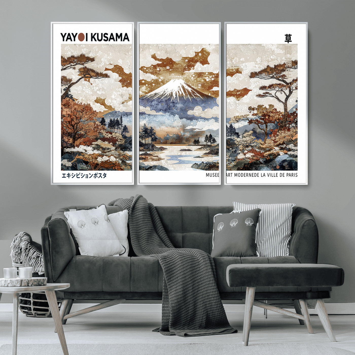 80111817-MGV-FC-48X32-3P_White-Japanese Landscape Wall Art – Mount Fuji Autumn Canvas Print, Asian Inspired Nature Decor for Living Room, Bedroom, Office or