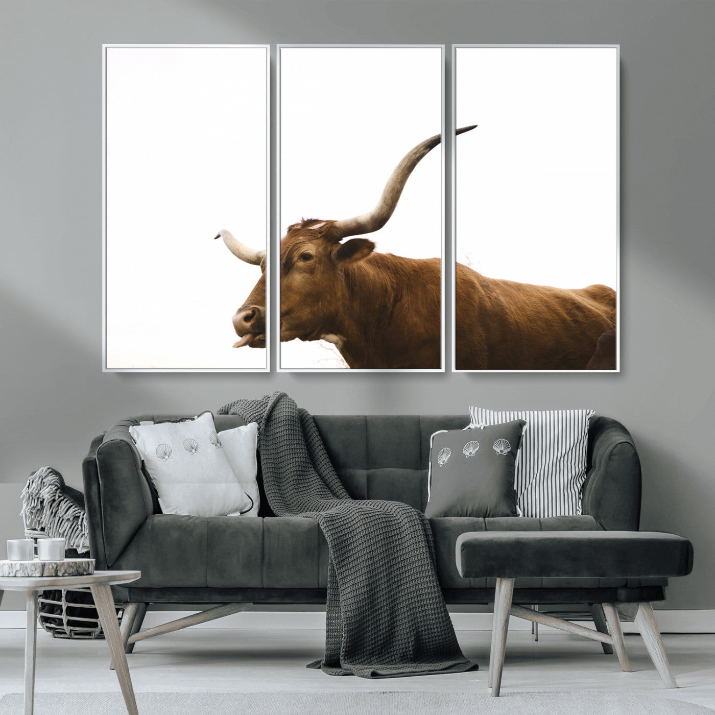 62566114-MGV-CV-36X24-Longhorn Cow Art Wall Art Canvas Print, Framed Rustic Animal Decor Art Picture Print, Texas Bull Photo Perfect Rustic Farmhouse