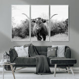 97280319-MGV-CV-36X24-Longhorn Photography Wall Art Canvas Print, Framed Western Cow Decor Art Picture Print, Texas Ranch Style Perfect Rustic Farmhouse