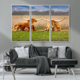 97244565-MGV-CV-36X24-Longhorn Duo Wall Art Canvas Print, Framed Cozy Ranch Vibes Art Picture Print, Western Ranch Decor Perfect Rustic Farmhouse Decor
