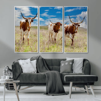 58099948-MGV-CV-36X24-Texas Longhorn Wall Art Canvas Print, Framed Western Decor Art Picture Print, Rustic Farmhouse Perfect Western Farmhouse Decor