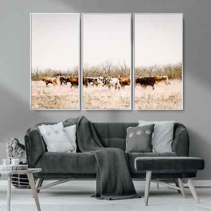 12454132-MGV-CV-36X24-Cow Herd Photography Wall Art Canvas Print, Framed Rustic Farmhouse Decor Art Picture Print, Western Ranch Style Perfect Rustic