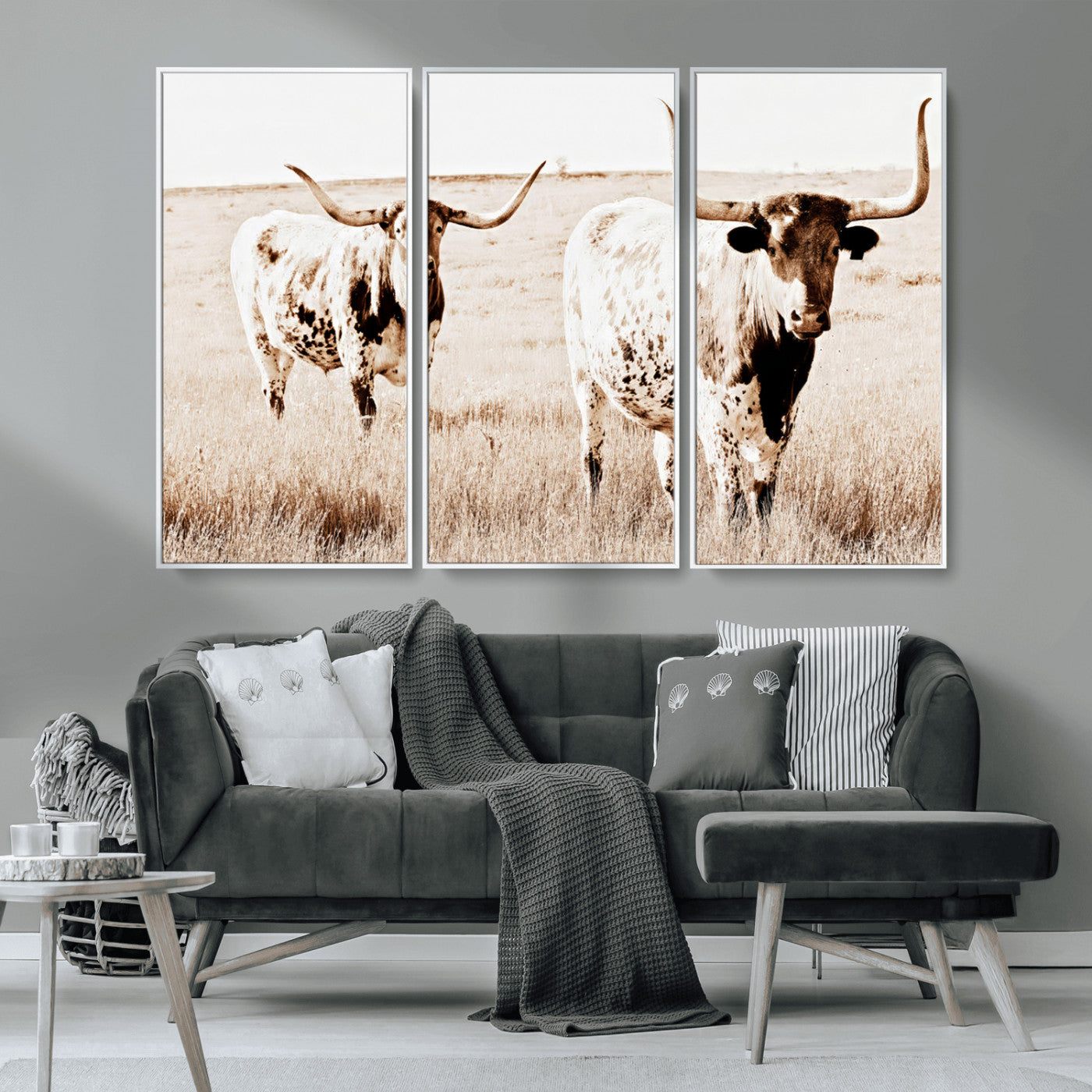 39672786-MGV-CV-36X24-Rustic Cow Scene Wall Art Canvas Print, Framed Farmhouse Style Cattle Art Picture Print, Prairie Animal Duo Perfect Rustic Western