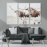 48161868-MGV-CV-36X24-Longhorn Cow Decor Wall Art Canvas Print, Framed Rustic Cattle Art Picture Print, Sepia Western Vibe Perfect Neutral Rustic