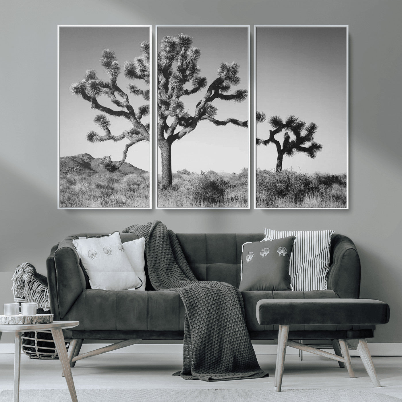 93692513-MGV-CV-36X24-Joshua Tree Wall Art Canvas Print, Framed Monochrome Desert Art Picture Print, Minimalist Nature Scene Perfect Southwestern